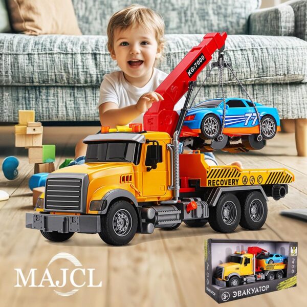 Large Tow Truck Toy, Friction Powered Transport Truck - Image 2