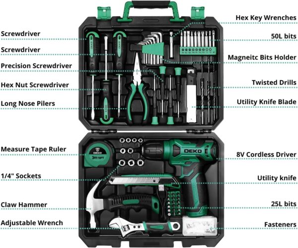 DEKOPRO Drill Set: 8V Green Cordless Drill - Image 2
