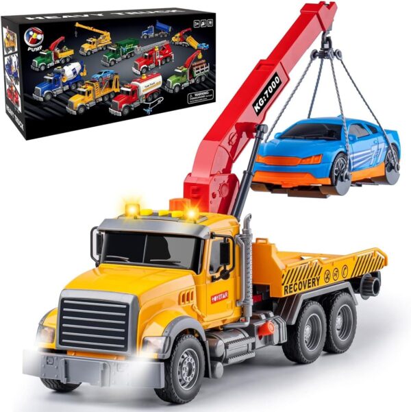 Large Tow Truck Toy, Friction Powered Transport Truck