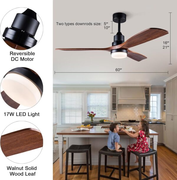 BOJUE 60 Inch Ceiling Fans with Lights and Remote Control - Image 4