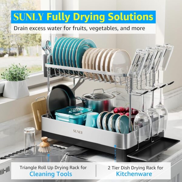 SUNLY 2 Tier Dish Drying Rack, Extra Large Dish Rack - Image 3