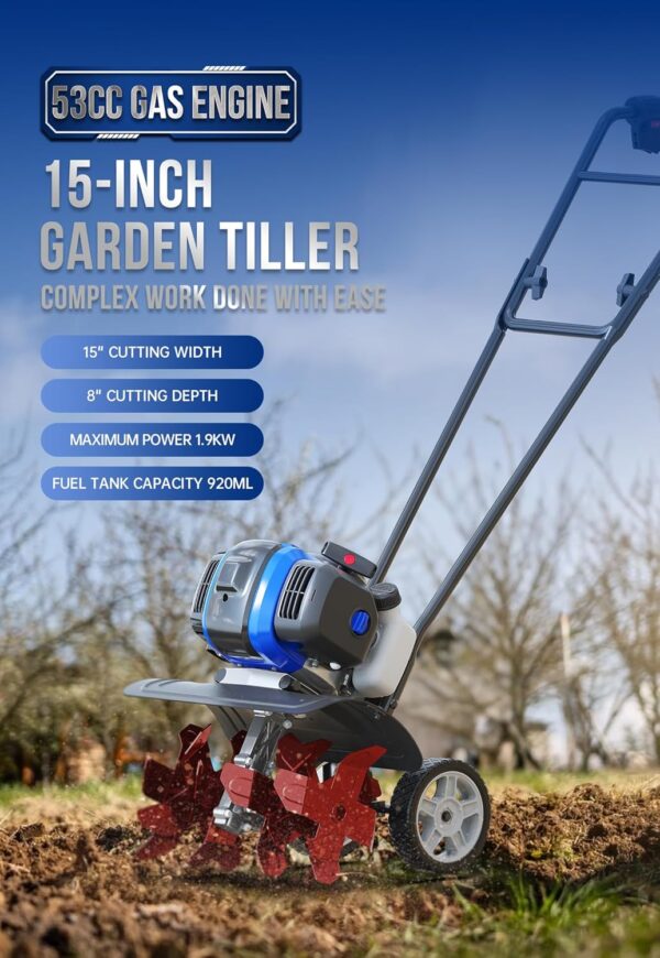 Garden Tiller 53cc Mini Cultivator 15 inch - Image 2