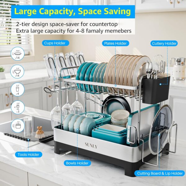 SUNLY 2 Tier Dish Drying Rack, Extra Large Dish Rack