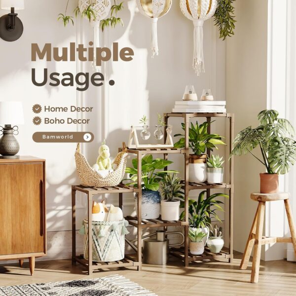 Bamworld Plant Stand Indoor Plant Shelf Outdoor - Image 3